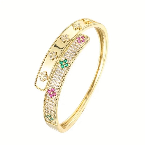 Multicolor Rhinestones Clover Leaf Bangles - Picture 8 of 8